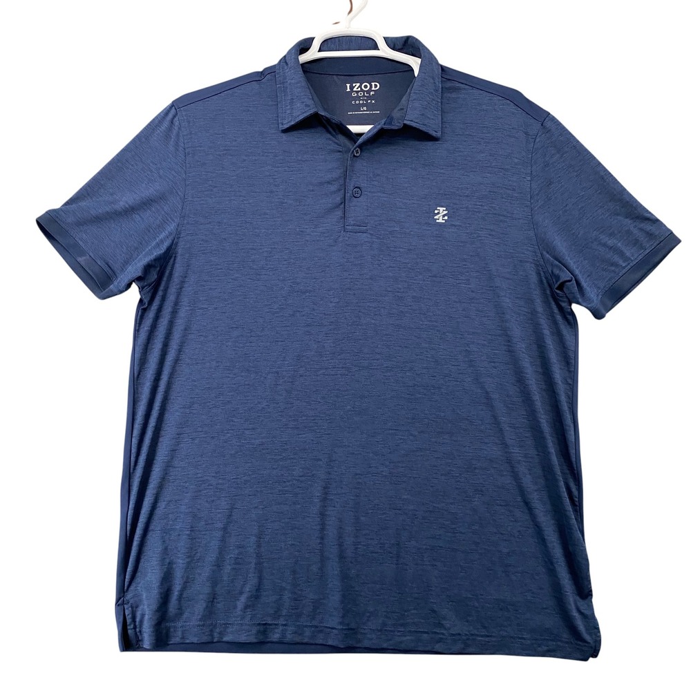 IZOD Golf Cool FX Polo Shirt Mens L Navy Blue Space Dye Short Sleeve Performance